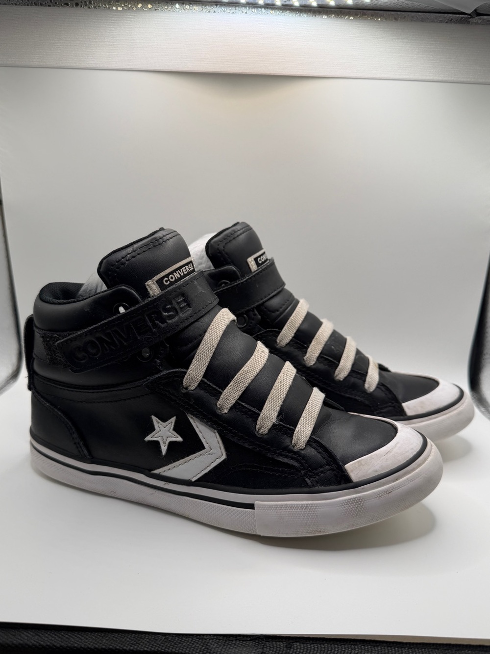 Converse Kids Pro Blaze Strap Hi Black White Leather Sneakers Youth Size 3